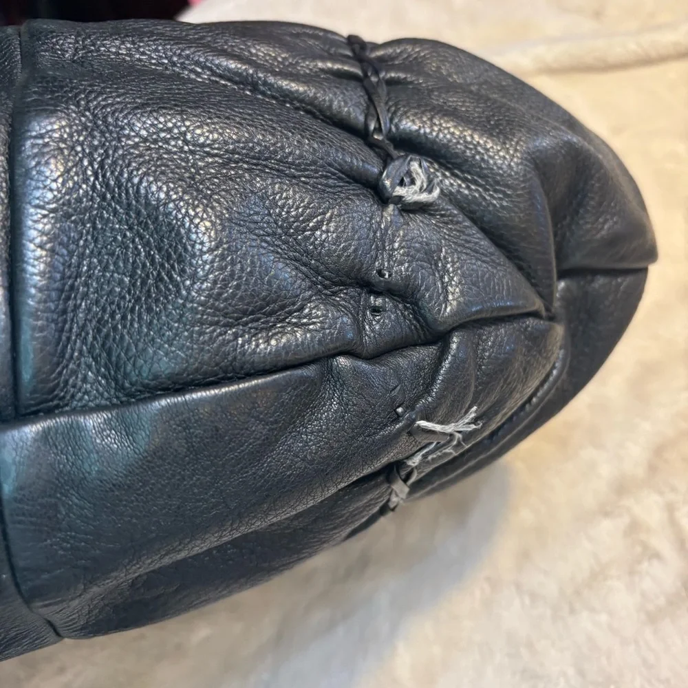 Vintage Furla REHAB Bag Black Leather Hobo Bag braided Trim magnetic snap close